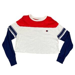 Champion Women's Sweatshirt Medium Colorblock Cropped Pullover Activewear White